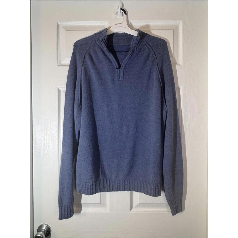 Tommy Bahama Men's Sweater Size XL, Brown, 1/4 Zip‎ Pullover Sweater, Lt Blue